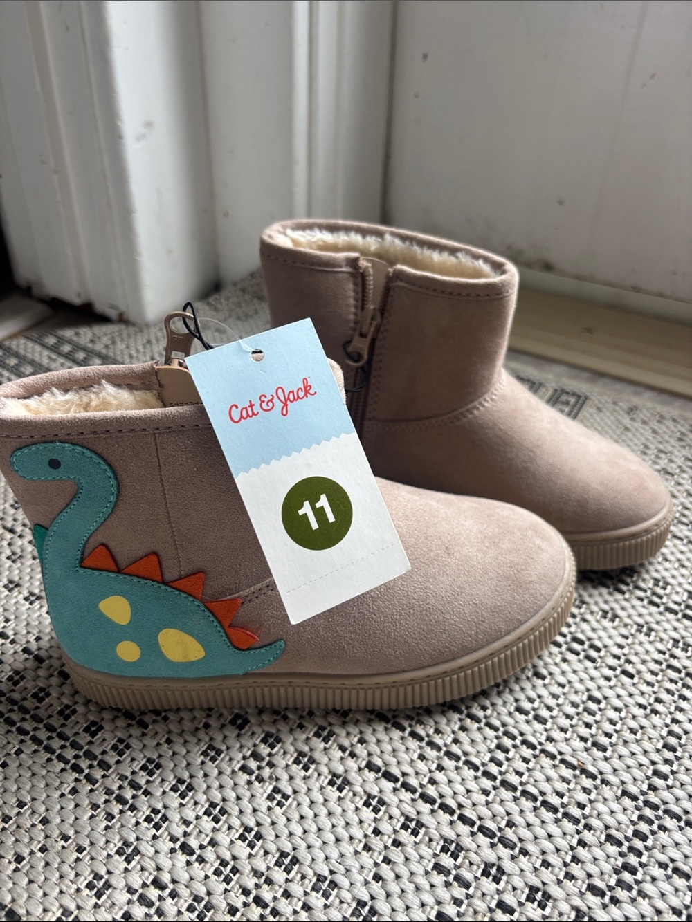 BNWT Cat & Jack Kids' Taupe Dino Slip-On Boots - Size 11